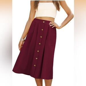 NWOT Women’s Burgundy High Waist Button-Down A-Line Midi Skirt Size Small